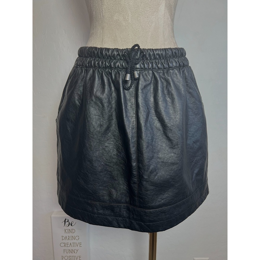 Pink Soup skirt womens L black rock grunge dark stretchy vegan Leather pockets